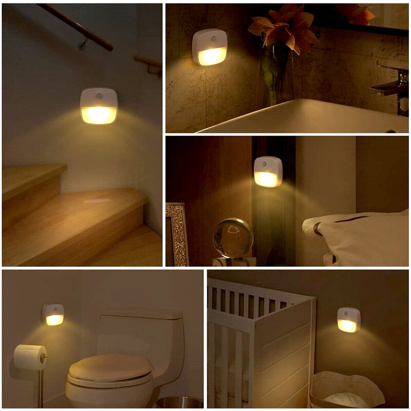 Luz LED nocturna con Sensor de movimiento, luces de seguridad para escaleras, pasillo, baño, armario de cocina, funciona con pilas
