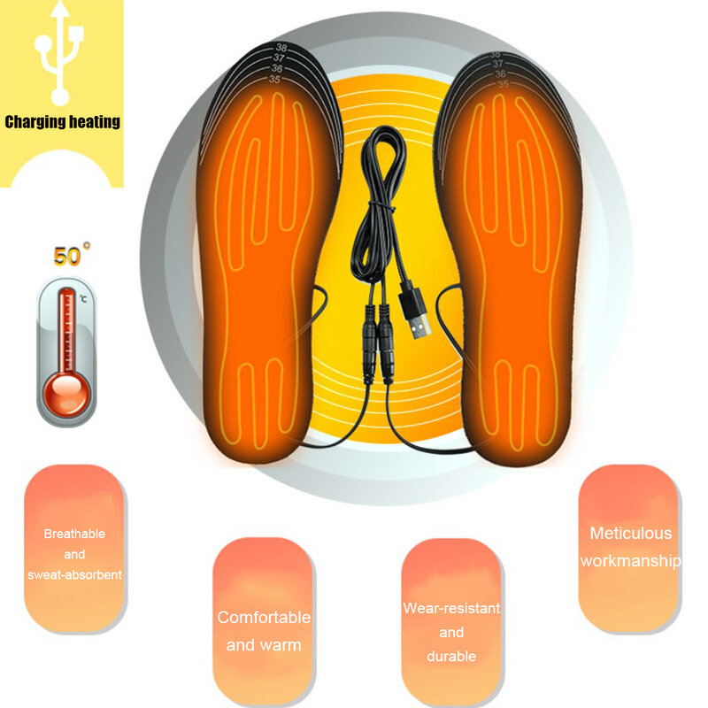 Plantilla de suela calefactora con USB, almohadilla de calentamiento eléctrico para calzado, calentador de pies para invierno, zapatillas, botas, 1 par