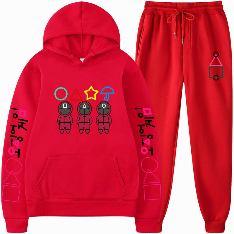 Inktvis Game Hoodie Broek Digital Printing Pocket Sweatshirts Set Hip Hop Unisex Kleding Sport Pakken Voor Vrouwen 2 Stuk 오징어 게임