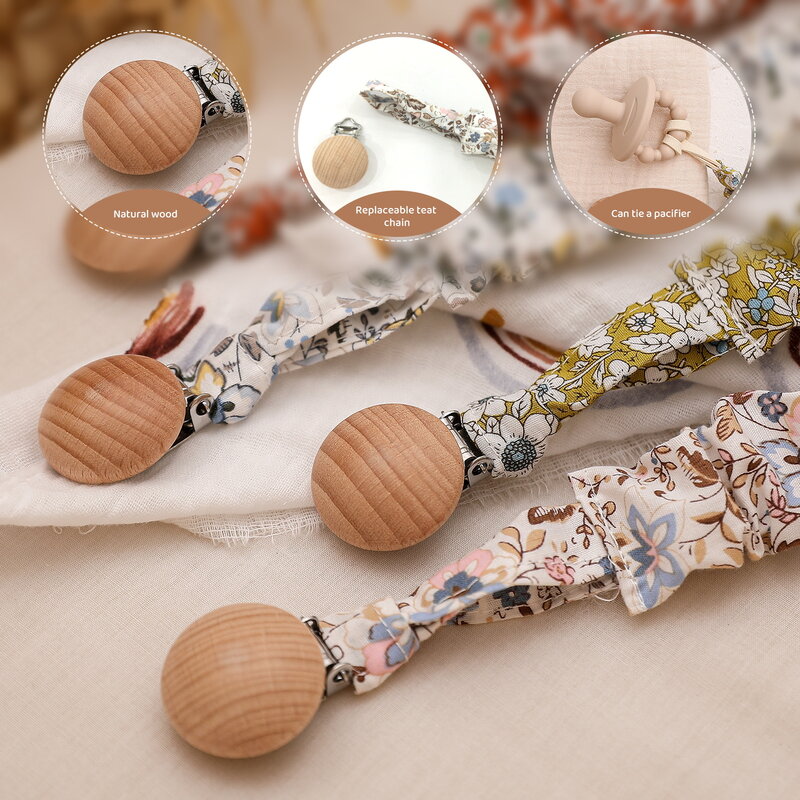 2021 New Handmade Baby Pacifier Holder Floral Cotton Pacifier Chain for Newborn Teething Soother Chew Dummy Chains Wholesale