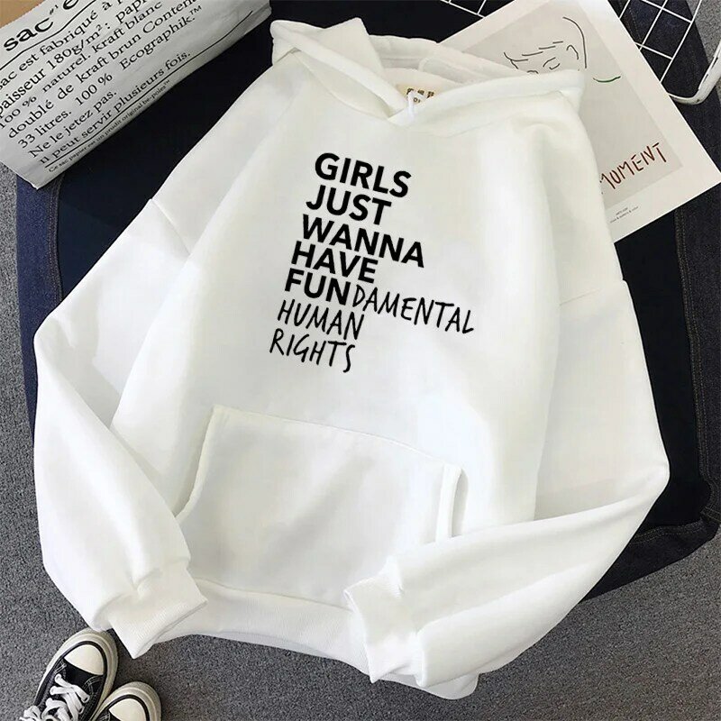 Zogaa carta impressão hoodies moletons soltos pullovers feminista feminino meninas só quero ter direitos humanos fundamentais