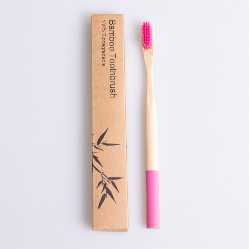 Зубная щетка с круглой бамбуковой ручкой, с цветной ручкой, Экологически чистая зубная щетка для чистки зубов, инструменты для ухода за поло...