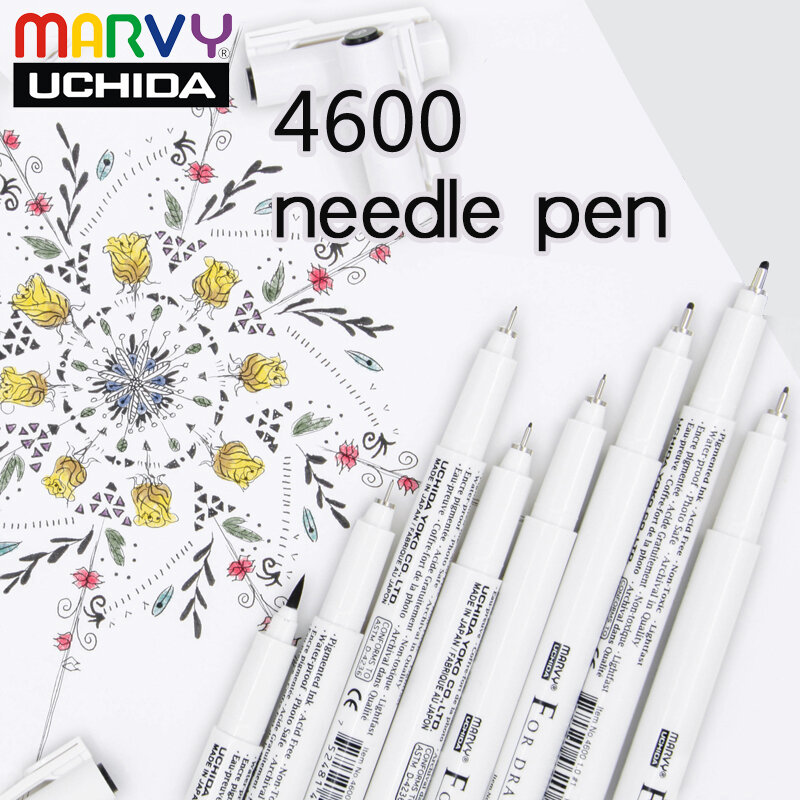 Marvy 4600 Needle Pen Drawing Pen 003 005 0.1 0.2 0.3 0.4 0.5 0.6 0.7 0.8 1.0 Brush Fine Point Pen Waterproof Anime Sketch Pen