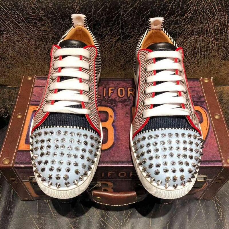 Winter Luxury Men's Designer Spikes Leather Shoes Man Fashion Glitter Casual Shoes Charm wedding dress prom Footwear Size 35-48
