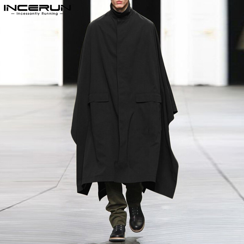 Outono inverno novo estilo de streetwear masculino ponchos solto sólido confortável casacos masculinos all-match simples capas vintage S-5XL