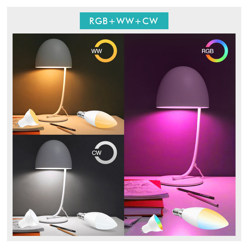 Tuya Zigbee żarówka E14 GU10 inteligentna żarówka RGB + WW + CW zmiana koloru lampa Zigbee dla Philips Hue Alexa Amazon Google wymagane Hub