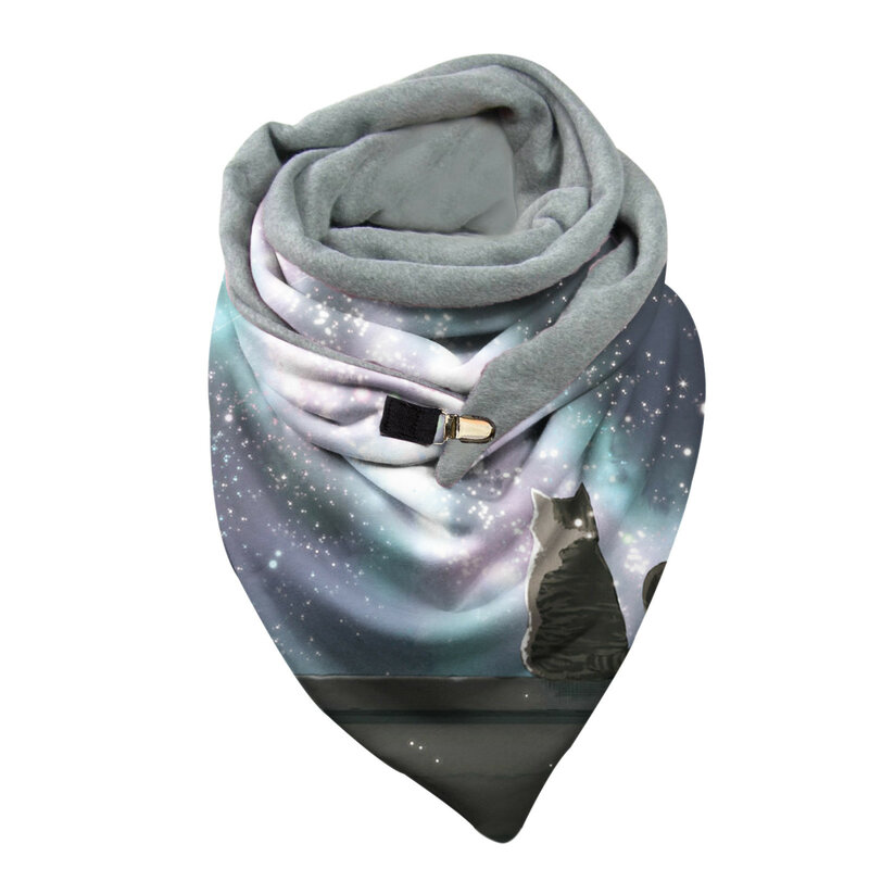D moda feminina scarve gatos criativos botão de impressão envoltório macio casual cachecóis quentes xale moda lazer confortável macio soft аф