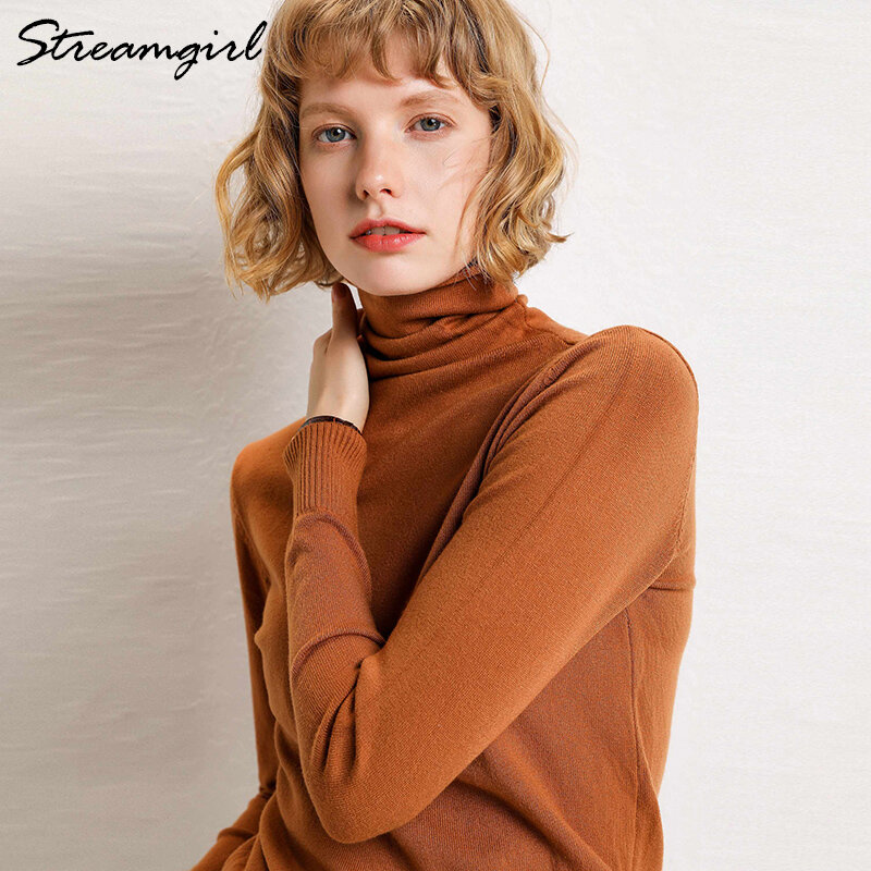Camisola de cashmere de gola alta feminina pulôver feminino outono inverno camisola preta gola alta