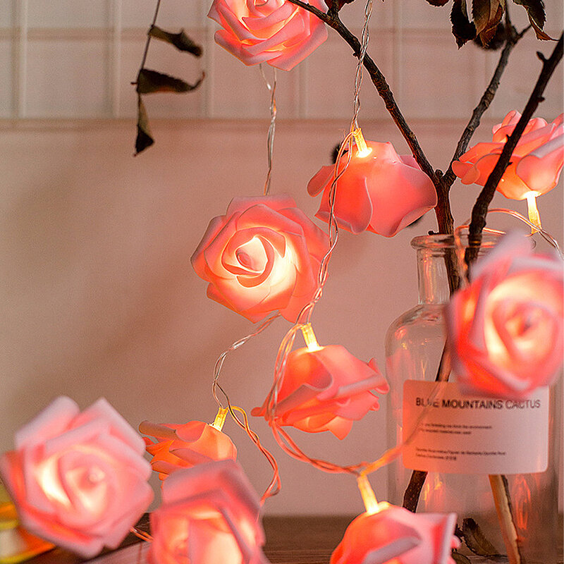 3m 20 led guirlanda artificial flor bouquet corda lâmpadas espuma rosa luzes de fadas para o dia dos namorados decoração de casamento natal