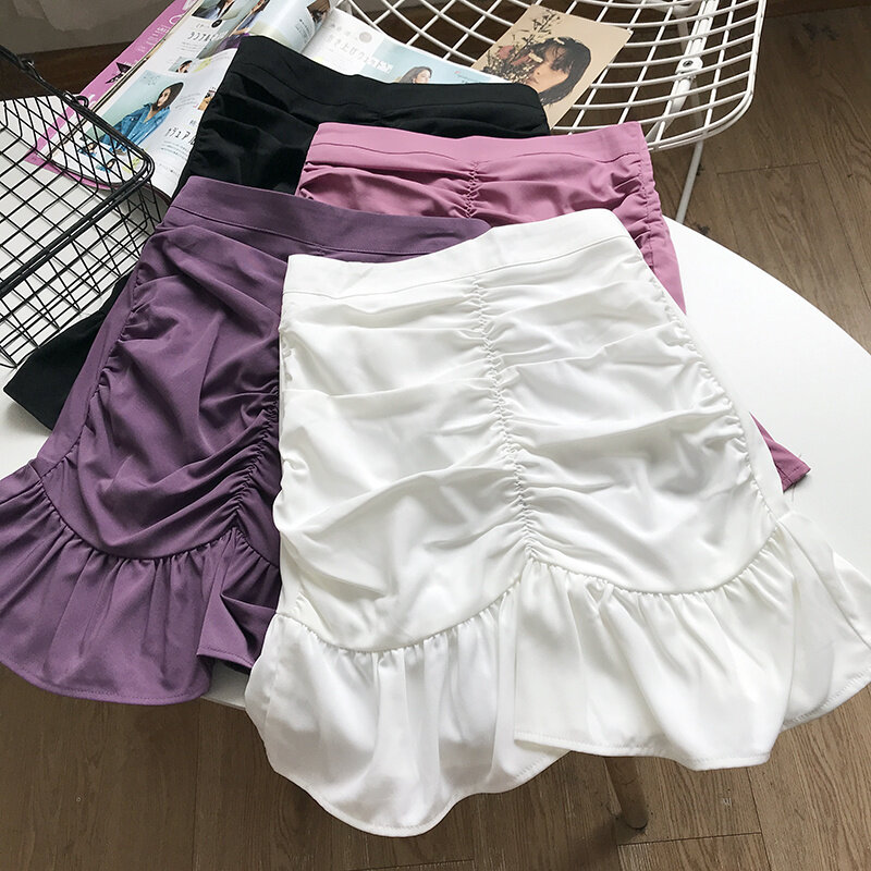 Ruffled Slimming Dress High Waist Pure Color Versatile Niche Skirt [N0426] D￥10