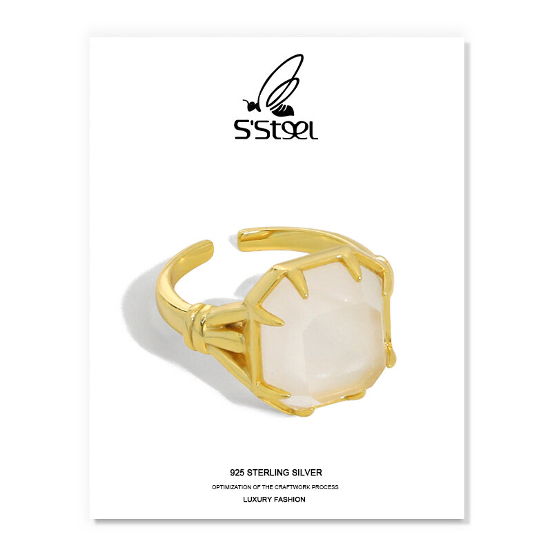 S'STEEL kryształy pierścionki 925 srebro projektant luksusowy geometryczny złoty otwarty pierścionek dla kobiet Bijoux Femme 2021 Fine jewelry