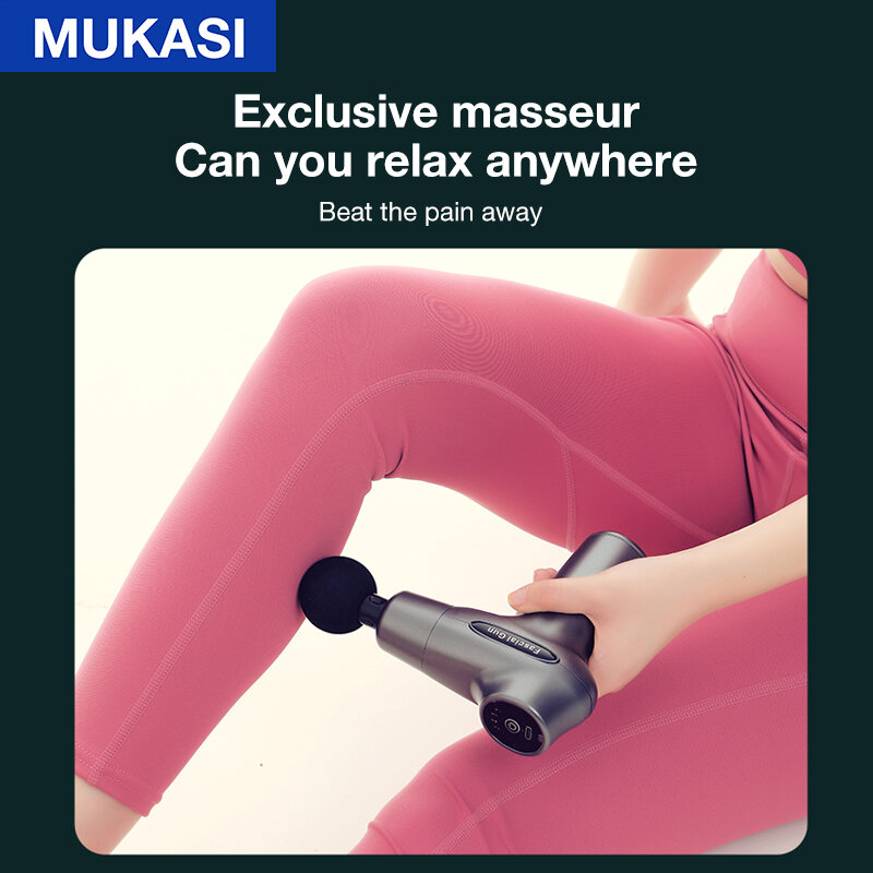 MUKASI-pistola de masaje de tejido profundo, masajeador corporal, hombros, espalda y cuello, ejercicio, relajación, adelgazamiento, moldeador, alivio del dolor