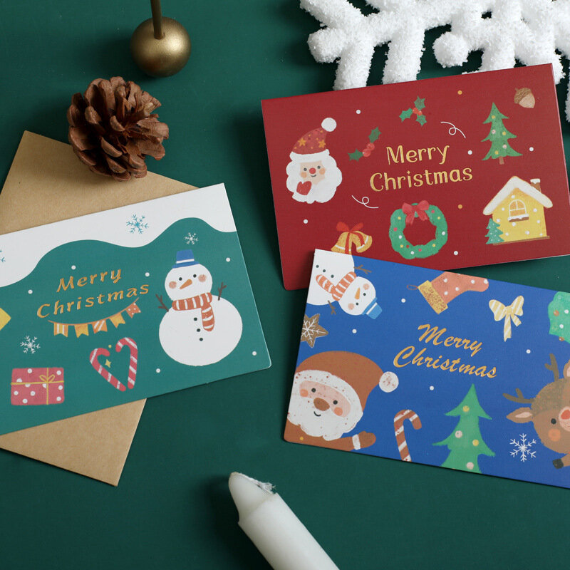 5 개/몫 Kawaii 크리스마스 인사말 카드 봉투 메리 크리스마스 새해 2022 엽서 축제 소원 카드 선물 문구