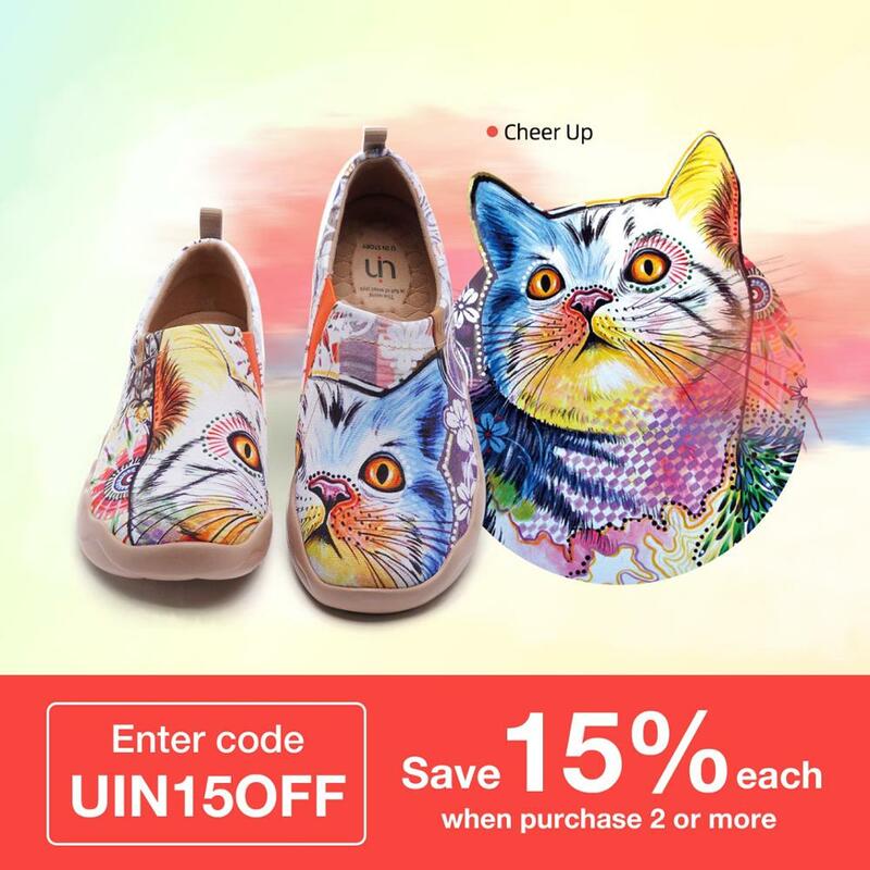 UIN damski uroczy kot kolorowe malowane płótno wsuwane buty wielokolorowy komfort przyczynowy próżniak