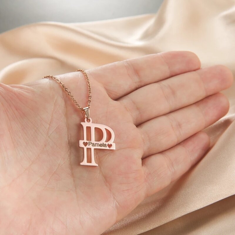 Customized Name Necklace Personalized Big Initial Necklaces English Alphabet Jewelry Stainless Steel Plating Jewelry Female