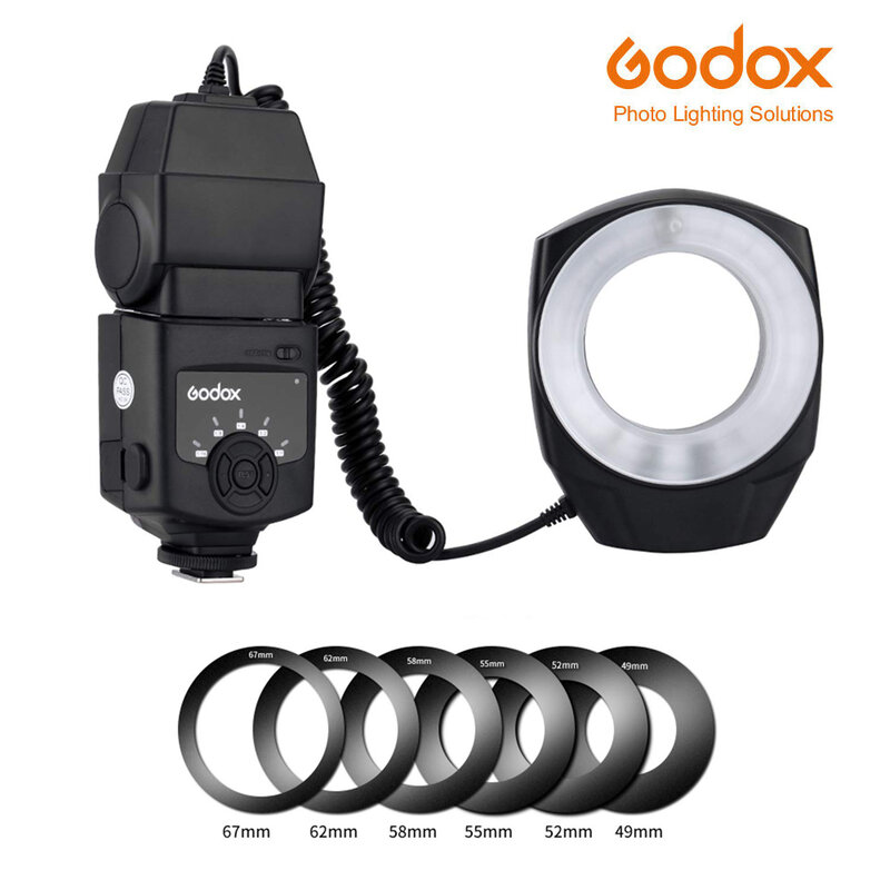 Godox ML-150 Macro anello Flash Speedlite guida numero 10 con 6 anelli adattatore obiettivo per fotocamere Canon Nikon Pentax Olympus Sony