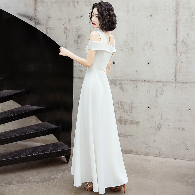 فستان سهرة من الساتان الأبيض الأنيق ، فستان سهرة رسمي بسيط ، للولائم