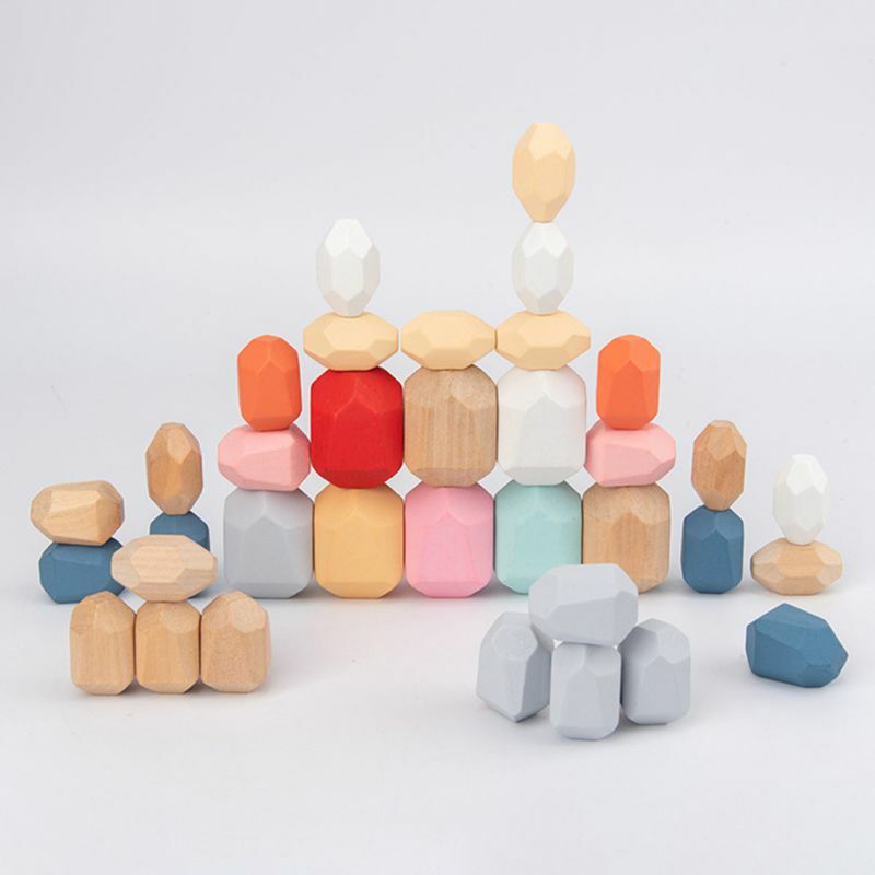 L38E 36 Pcs Children Wooden Colored Stone Stacking Game Building Block Kids Creative Educational Toys