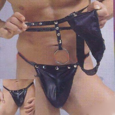 Suspensorio Sexy de moda para hombre, ropa interior Gay, tentación, tangas de cuero Pu, suspensorio, lencería negra
