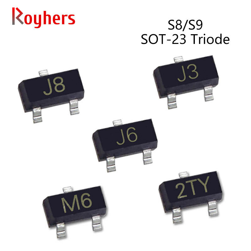 Transistor de potência smd npn or ic s9018 j8 s9013 j3 s8550 y2 s8050 j3y s9015 m6 s9014 j6 s8550 2ty sot-23 triodo, 50 peças