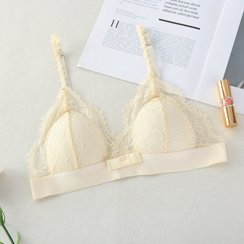 Seamless Underwear Deep V Girls Thin French Style Bralette Lace Wireless Triangle Cup Women Lingerie Soft Bra