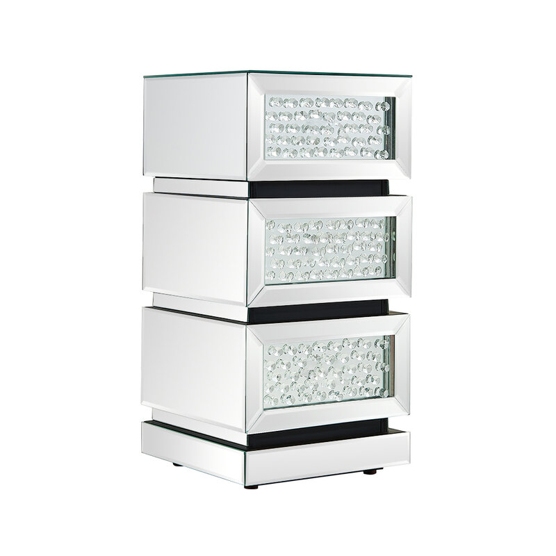 Panana Mirrored Bedside Cabinet Bedside Table Night Standing 3 Drawers Gorgeous Crystal Gass Handle Fast delivery