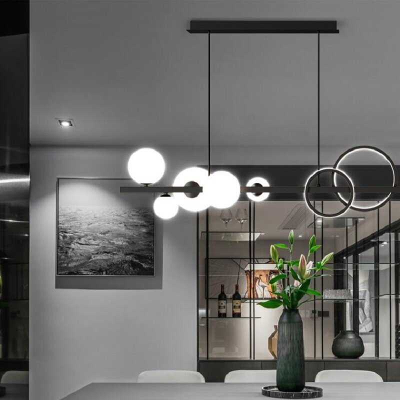 Kobuc New Nordic LED Pendant Lamp Black Gold For Dining Room Table Kitchen Bar Modern Chandelier Glass Ball Hanging Pendant Lamp