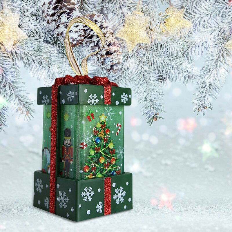 Linterna decorativa navideña para decoración del hogar, caja de regalo luminosa con colgante navideño para escritorio, manualidades artesanales, decoración para fiesta