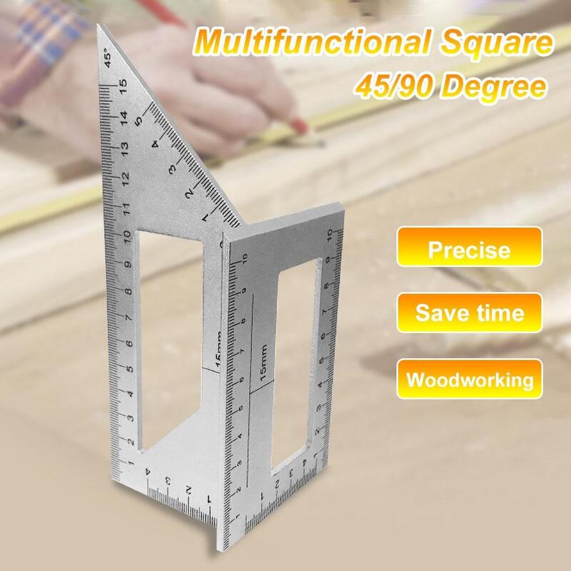 Regla de carpintería de aleación de aluminio, transportador de ángulo de calibre multifuncional cuadrado de 45/90 grados, regla de Ángulo de medición