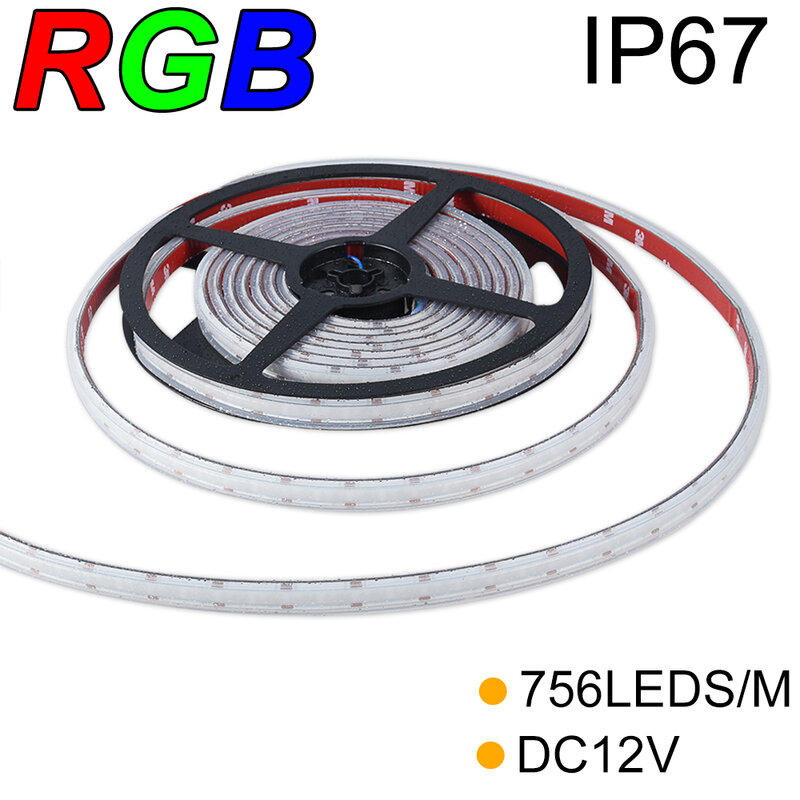 Bande lumineuse RGB LED COB, étanche IP67, 756 diodes/m, DC12V, 14 W/M