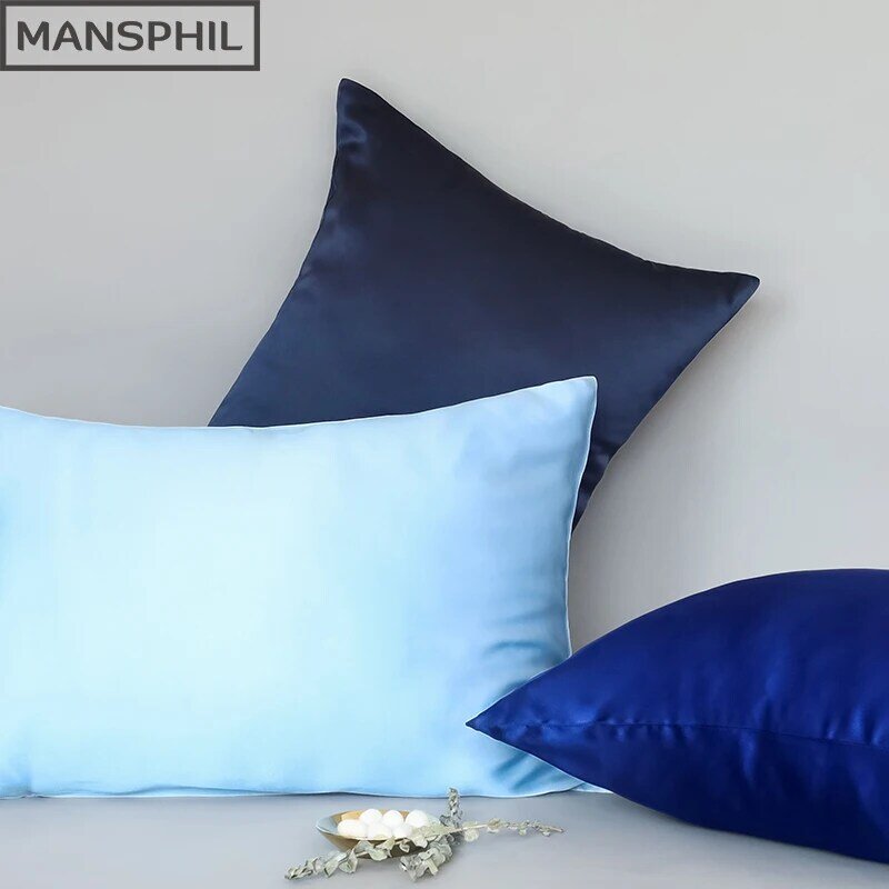 Funda de almohada 100% de seda Real con cremallera oculta, funda de cojín cuadrada de lujo, tamaño estándar Queen, 60x60cm, serie Azul Marino