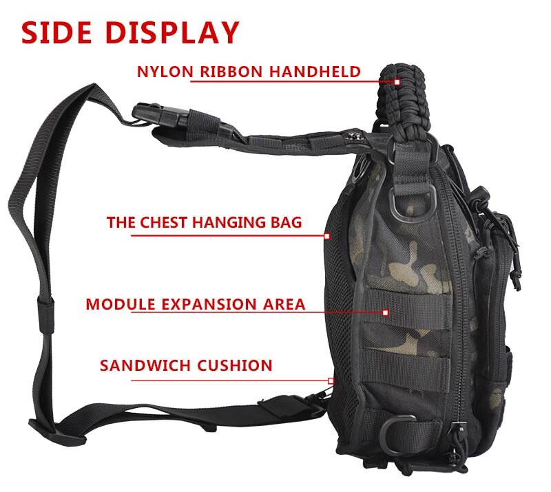 Bolso de pecho táctico militar 1050D, bolsa Molle de camuflaje, bolso de hombro para senderismo, mochila de Camping, bandolera para caza al aire libre