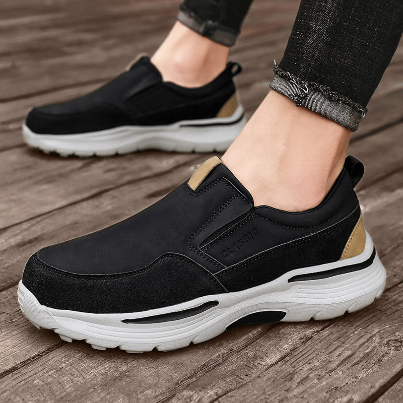 2022 New Men's Leather Casual Shoes Slip-On Clunky Sneaker For Men Fashion Thick-Soled Dad Shoes Platform Sneakers Big Size 48