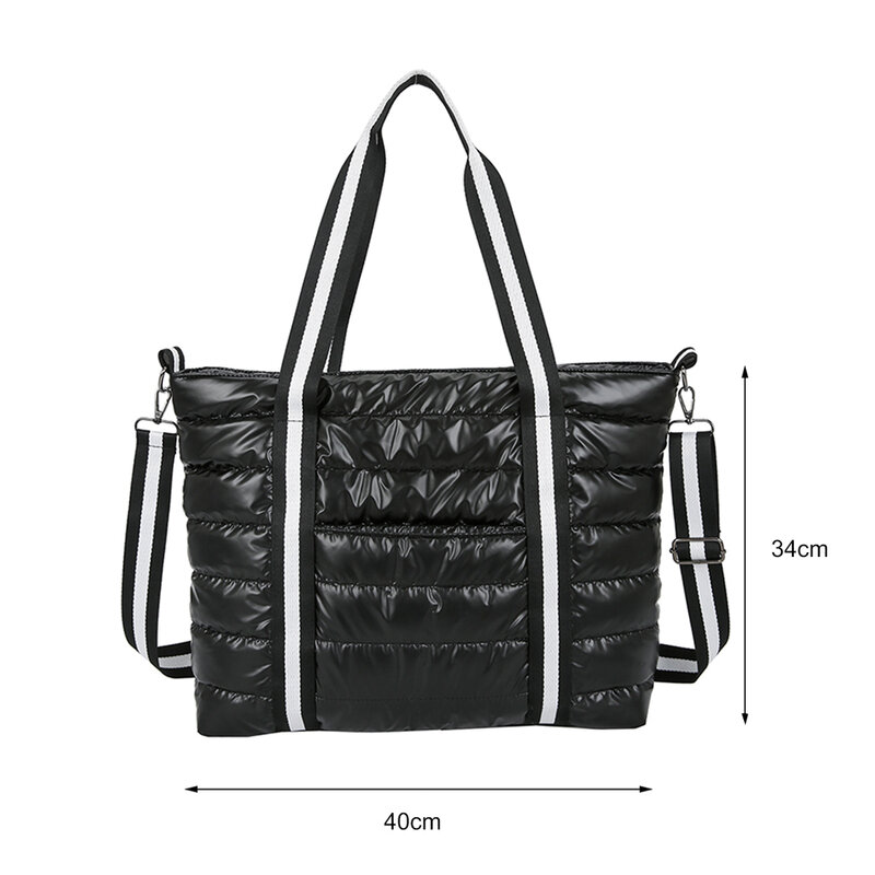 キルティング-ナイロン製の女性用ハンドバッグ,パディング付きの大容量トートバッグ,ジッパー付き,冬用