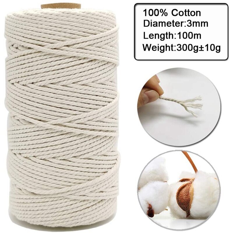 Macrame Cord Natural Cotton Rope m with Wood Ring Wood Stick for DIY Teether Macrame Kit Wall Hanging Plant Hanger