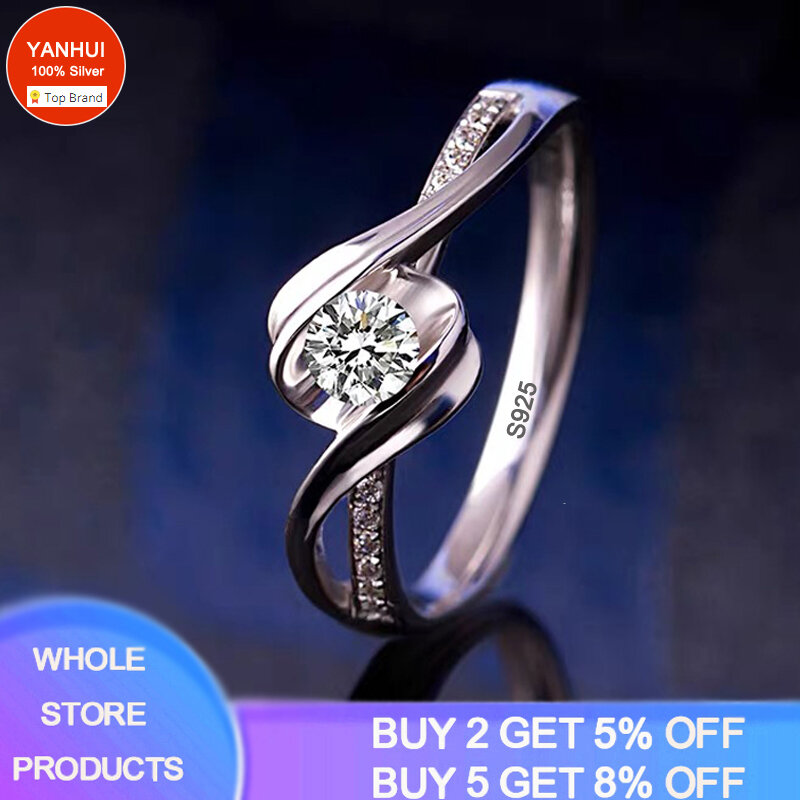 YANHUI New Authentic 925 Sterling Silver Ring Natural Zirconia Gemstone Wedding Jewelry Gift For Women Wife Mother Anel bijoux