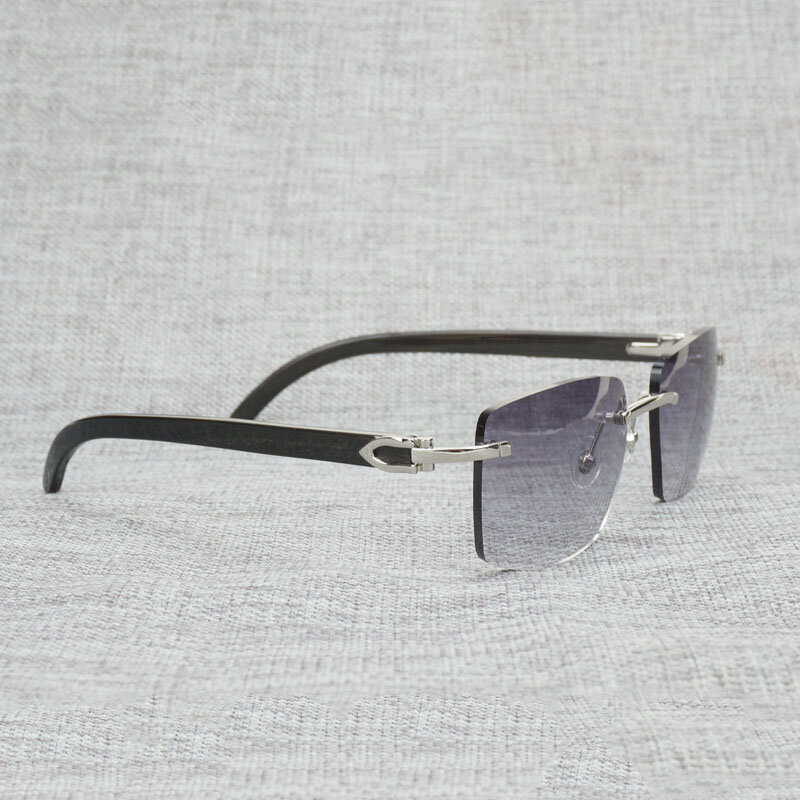 ธรรมชาติไม้แว่นตากันแดดผู้ชายสีดำสีขาว Buffalo Horn แว่นตากันแดด Vintage Rimless สแควร์แว่นตา Oculos Gafas อุปกรณ์เ...