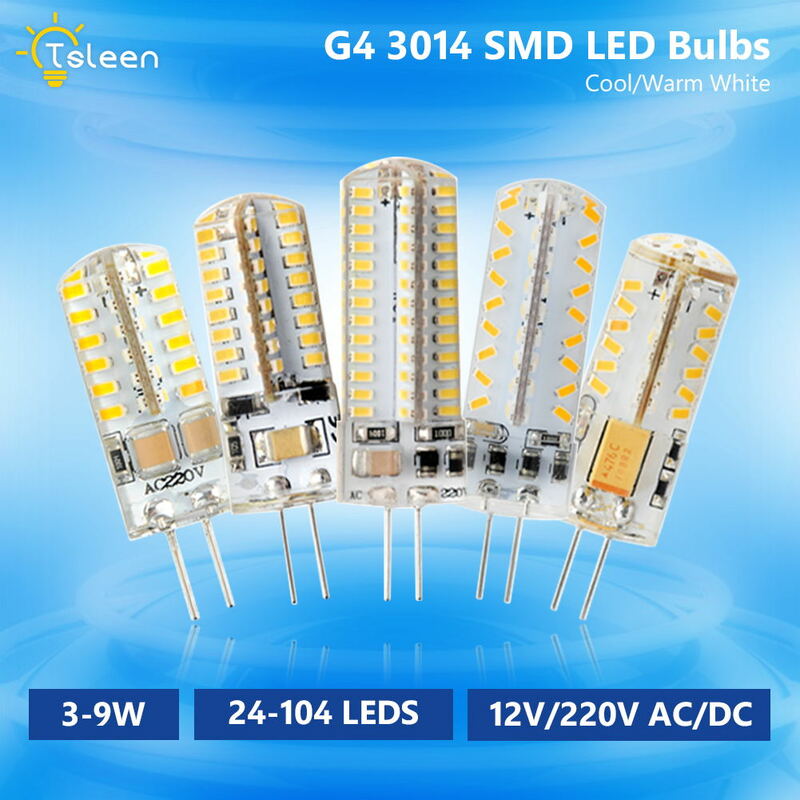 Lámparas halógenas G4 de 220V, 12V CA/CC, G4, 3014 SMD, lámpara de cristal LED, luz de araña, reemplazo de bombilla LED de silicona de 3W, 5W, 6W, 8W, 9W