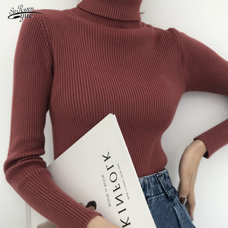 Maglione lavorato a maglia donna maglioni di tendenza autunno stile nuovo Slim Fit interno collo alto camicia a maniche lunghe maglione sottile 16908