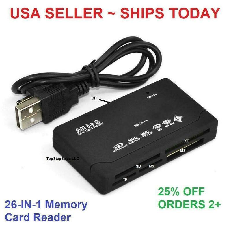 Memory Card Reader Stick All in One Slots USB External SD Micro M2 MMC XD Fast Receiver Connect Cord HD Screen Speed Lock Data