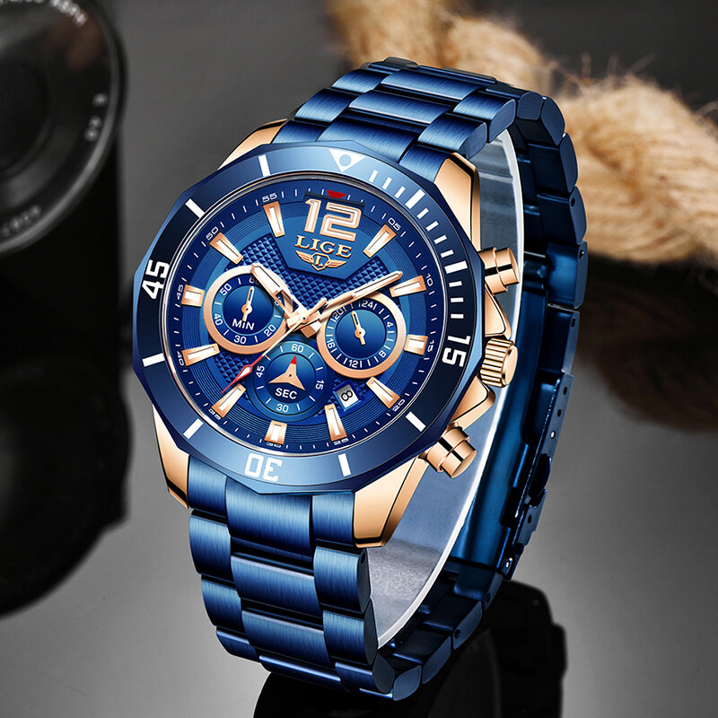 Lige男性腕時計トップブランドの高級2021スポーツメンズ腕時計防水新スタイルのスタイリッシュなステンレス鋼腕時計ドロップシッピング