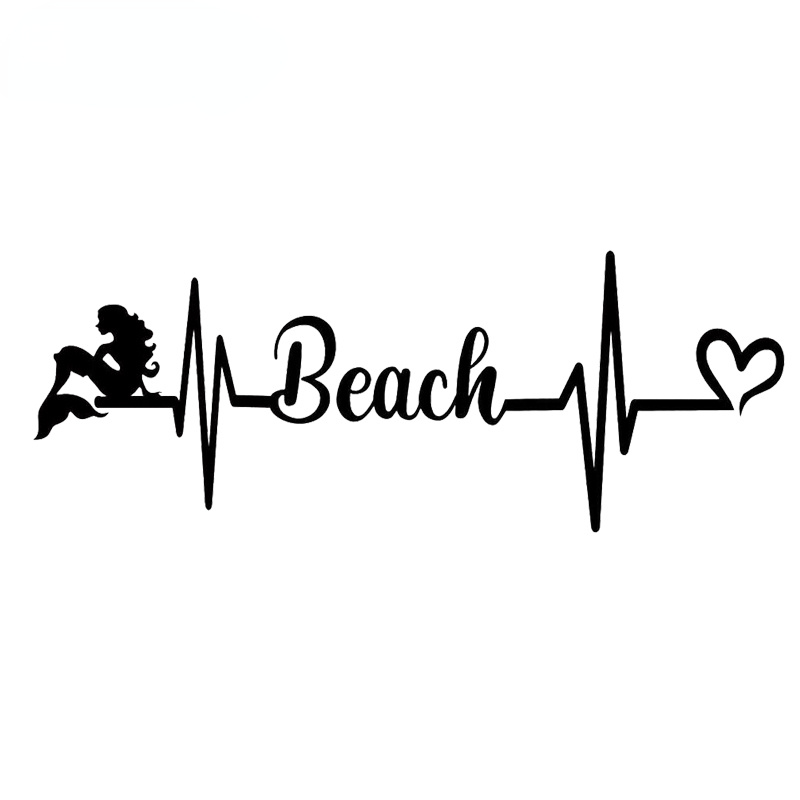 Cmct autopeças batimento cardíaco liveline amor praia mar sereia janela de vidro impermeável capa scratch adesivo 25cm-16cm