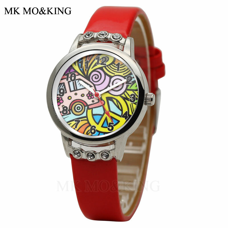 Heißer Verkauf Cartoon Graffiti Uhr für Kinder Mode Diamant Zifferblatt Design Quarz Leder Kinder Uhr Junge Mädchen Handgelenk Uhren