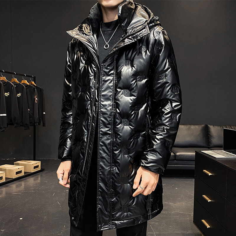 2021 새로운 겨울 다운 재킷 남자의 긴 스타일 패션 커플 두꺼운 따뜻한 후드 코트 브랜드 화이트 오리 고품질 코트 아래로