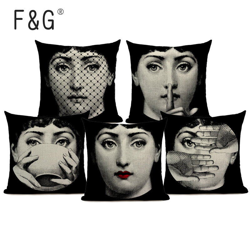 Vintage Art Beauty Face Cushion Cover Linen Custom Black and White Throw Pillow Case Home Sofa Decorative Pillowcase
