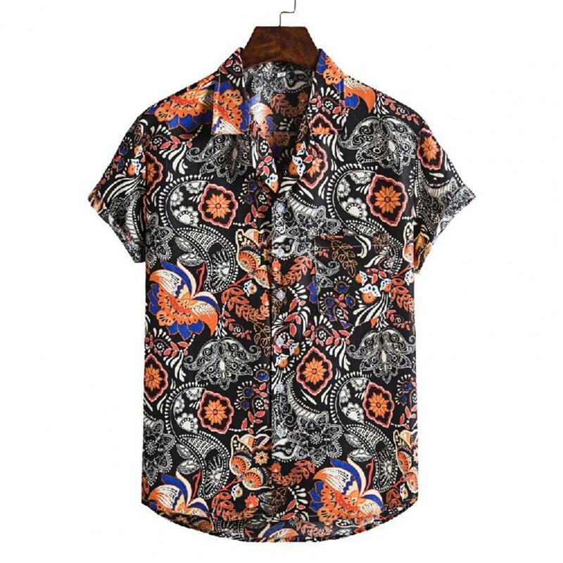 Zomer Mannen Print Korte Mouwen Kraag Button T-shirt Hawaiian Shirt Beachwear