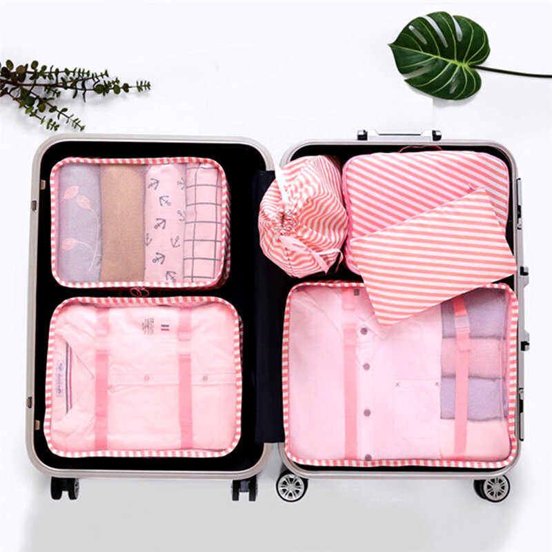 Mulher zip bags para viajar sacos de viagem organizadores mulheres casos de viagem saco de armazenamento de roupas 1 conjunto 6-pieces cosméticos roupa interior