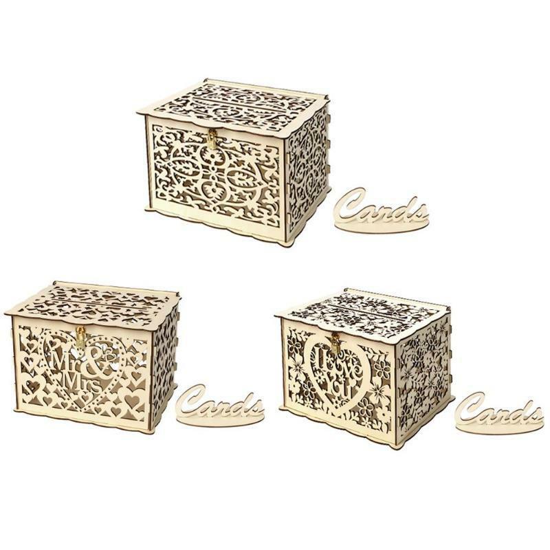 Nowe pudełko na karty upominkowe DIY drewniane skarbonka z zamkiem piękne dekoracje ślubne materiały urodzinowe