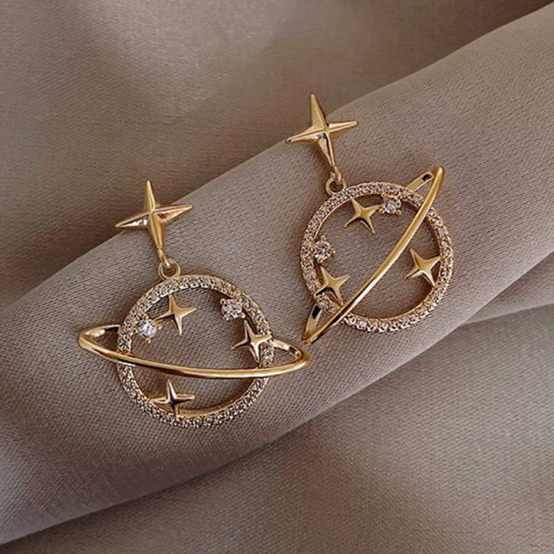 Shining Crystal Heart Moon Pearl Stud Earrings For Women Hollow Korean Star Dangle Drop Sweet Girls Wedding Gold Color Jewelry