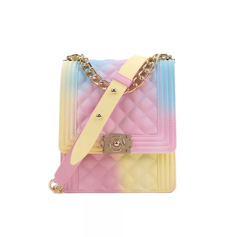Ship From US Rainbow Color Vertical Chain Handbags Jelly Bag Women's Clear Transparent Crossbody Bag Jelly Candy Bag 2021 Sac